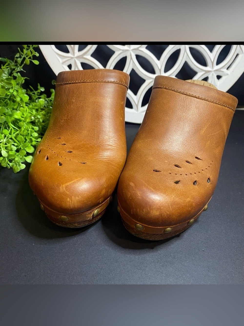Womens‎ Kork Brown Leather Clogs